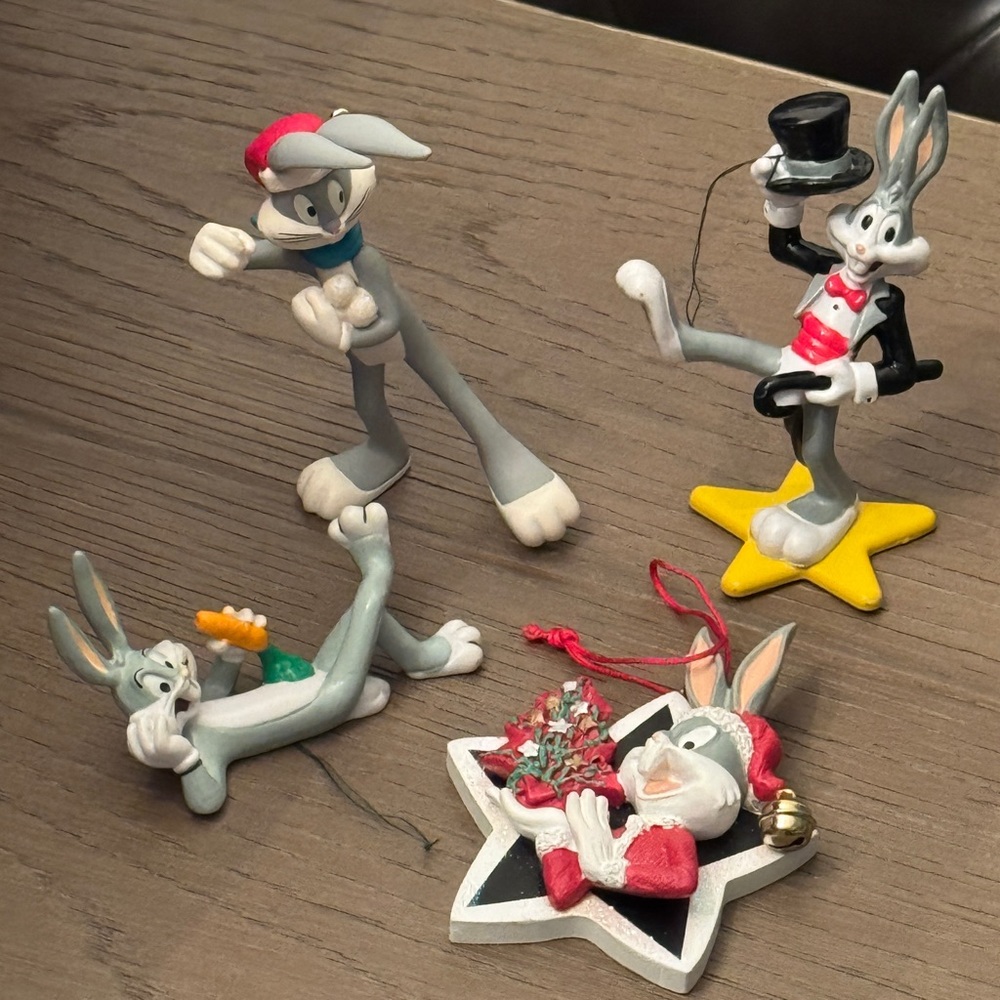 4 Christmas Ornament Bugs Bunny LOONEY TUNES 1980s-90s